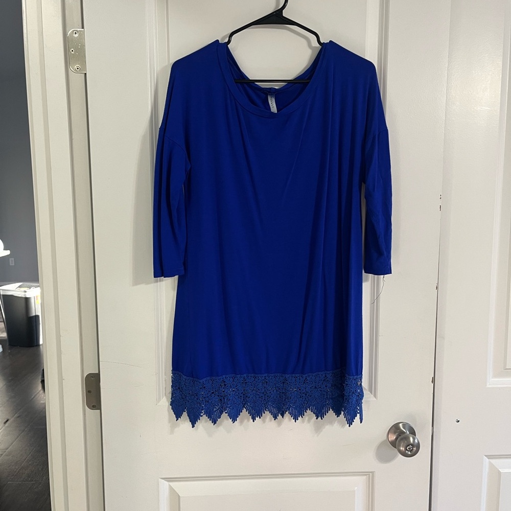 Emerald Royal Blue Tunic with Lace Hem